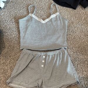 Amazon Gray and White Striped Pajama Set
